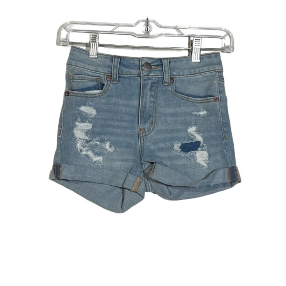 Aeropostale High Rise Midi Denim Shorts Size 00 Jorts Light Blue Jean Shorts